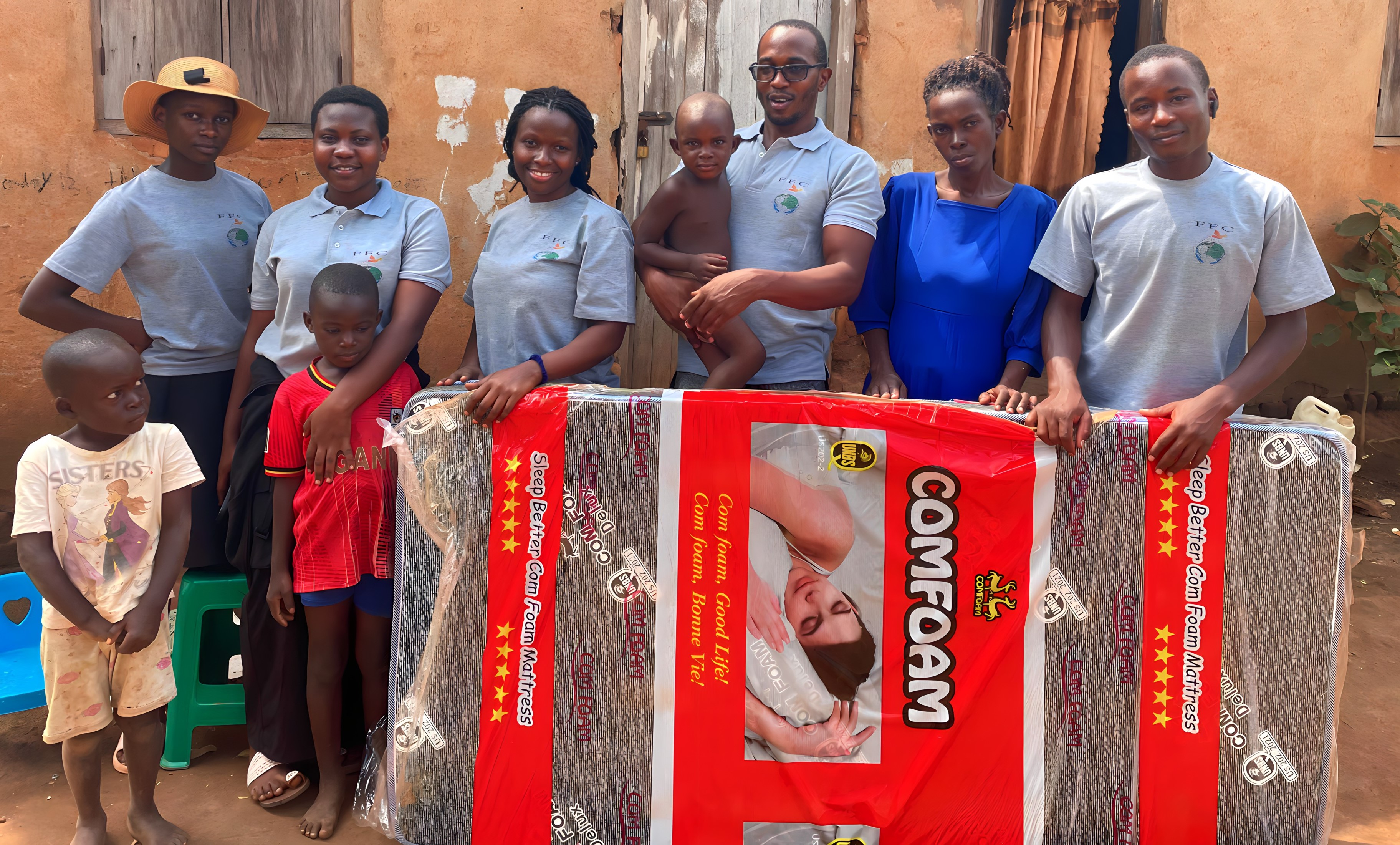 Team displaying supplies for community distribution
